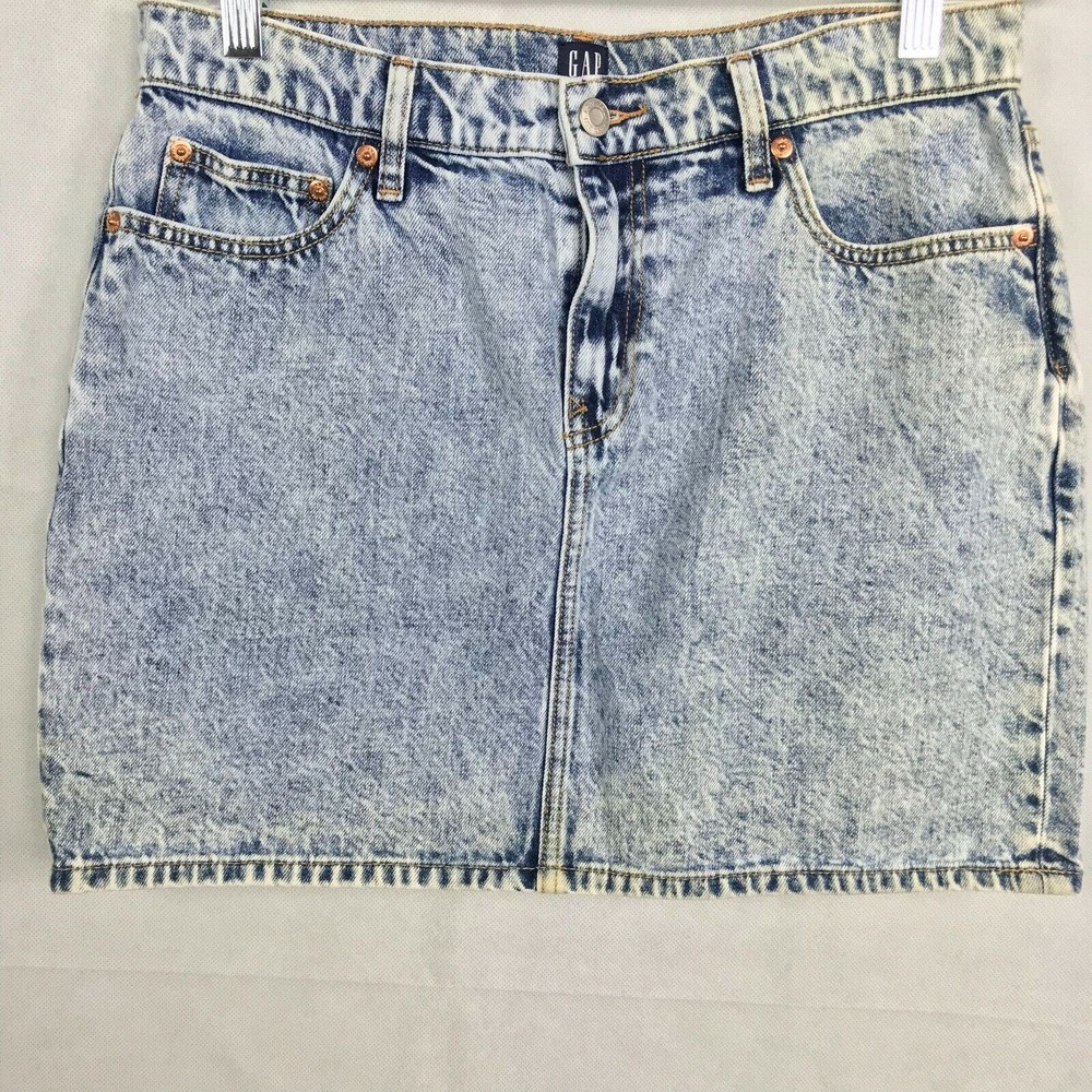 Gap Skirt Womens Sz 28T Tall Light Acid Wash 100% Cotton Denim Mini Pockets
